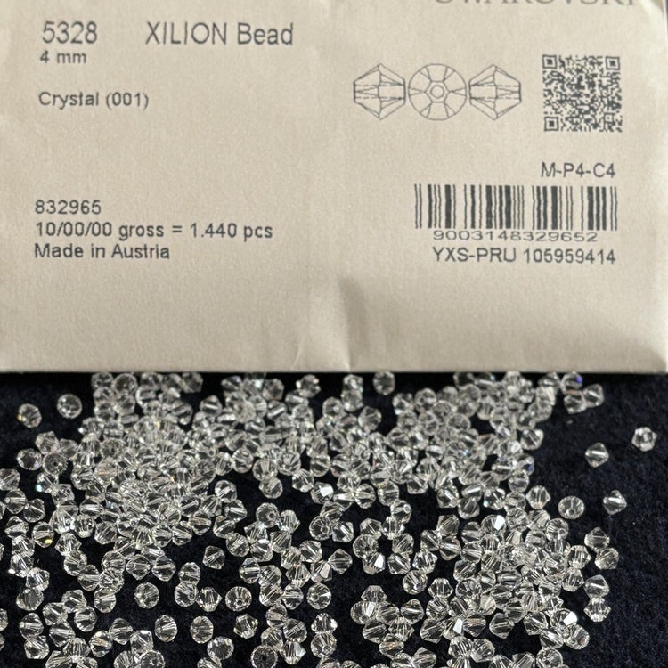 Swarovski 5328 Xilion Bicone Beads 001 Crystal 3mm/4mmSwarovski Beads for Jewelry Making Supplies