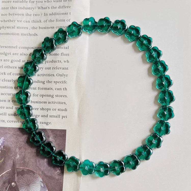 Czech Flower 14mm Transparent Emerald Green Beads for DIY Bracelet Necklace Earrings Handmade Accessories