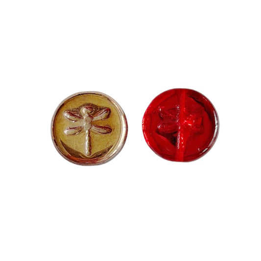 Czech 17mm Dragonfly Bead Ruby Red with Gold Half-Coating for DIY Bracelets, Necklaces, Earrings & Jewelry