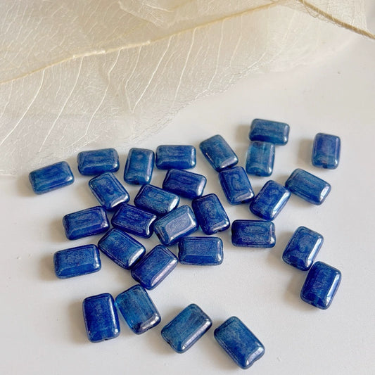 Blue Czech Rectangle Glass Beads12x8mm- Vintage Style DIY Jewelry Supplies for Bracelets, Necklaces, Earrings