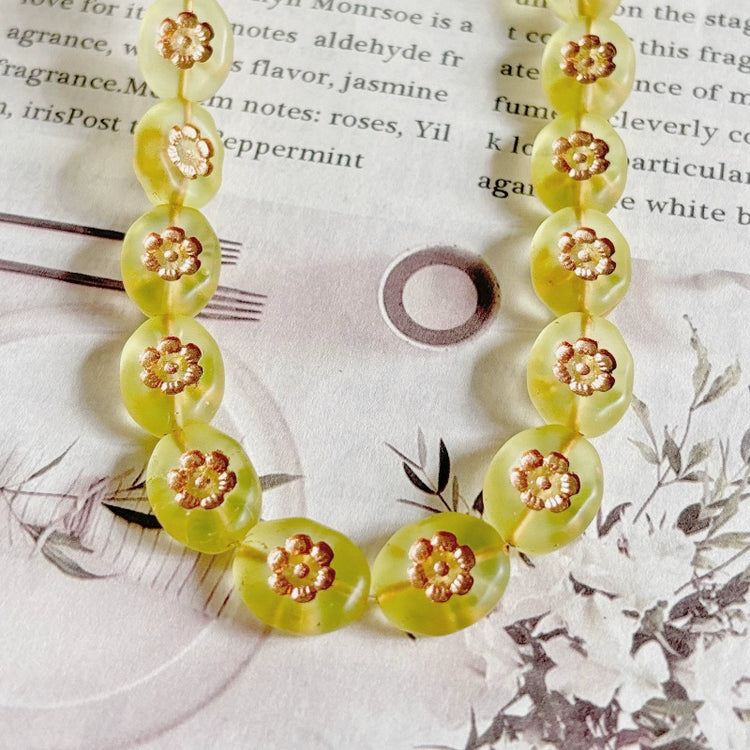 14x11mm Oval Czech Beads - Transparent Yellow with Gold Accents and Matte Finish for DIY Jewelry | Bracelets, Necklaces, Earrings