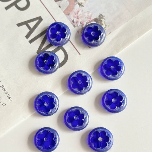 17mm Czech Glass Beads - Transparent Klein Blue with Shiny Cream Finish for DIY Jewelry | Bracelets, Necklaces, Earrings