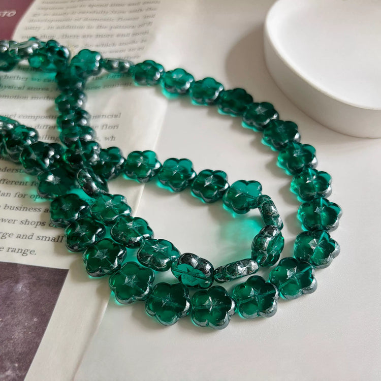 Czech Flower 14mm Transparent Emerald Green Beads for DIY Bracelet Necklace Earrings Handmade Accessories