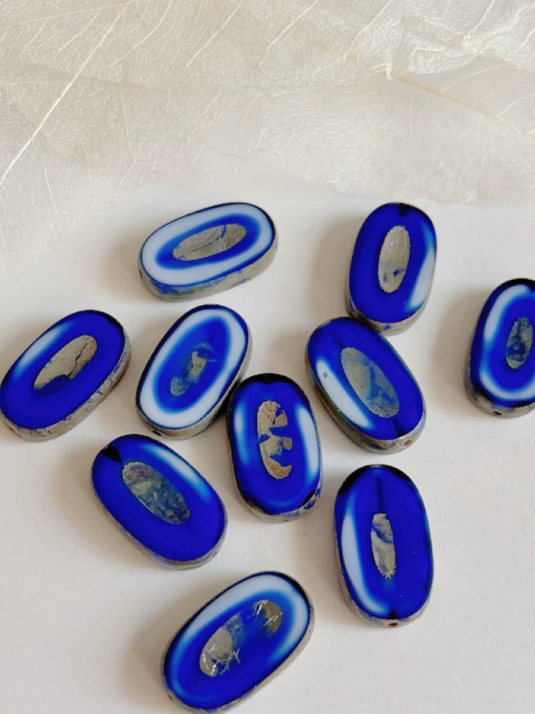 Czech 22x13mm Oval Blue Vintage Glass Beads for DIY Bracelets, Necklaces, Earrings & Jewelry Accessories