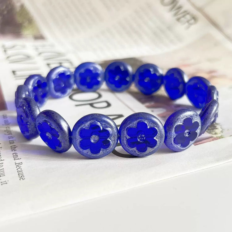 17mm Czech Glass Beads - Transparent Klein Blue with Shiny Cream Finish for DIY Jewelry | Bracelets, Necklaces, Earrings