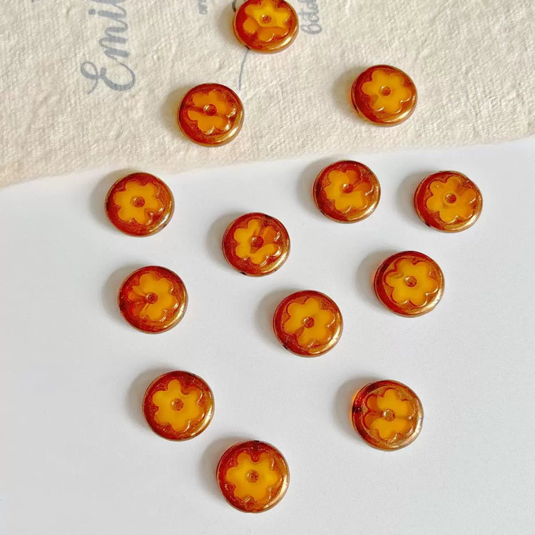 Czech 17mm Yellow Glass Beads with Metallic Edge, Vintage Style for DIY Bracelets, Necklaces, Earrings & Jewelry Accessories