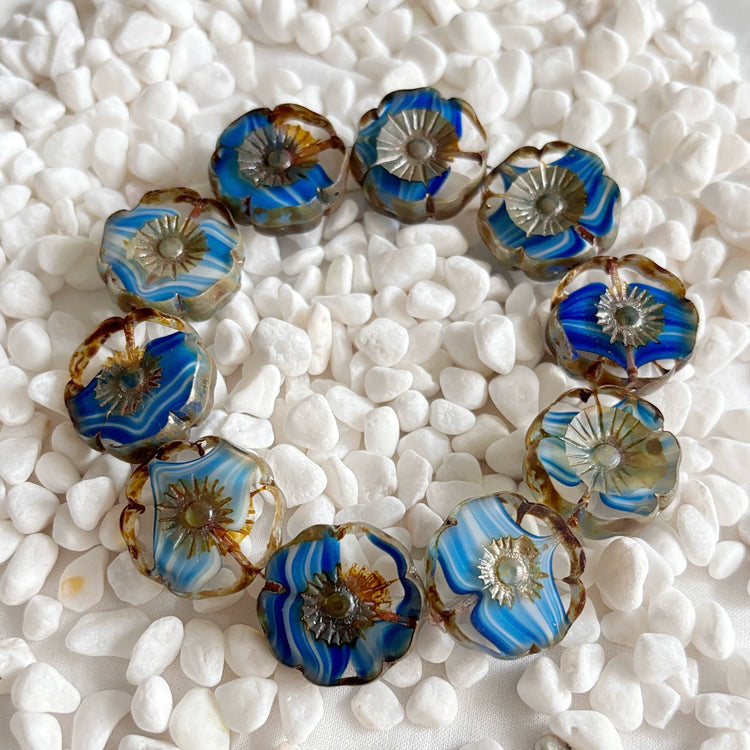 Czech Beads Large 22mm Transparent Blue Striped Hawaiian Flower Beads DIY Bracelet Necklace Earrings Handmade