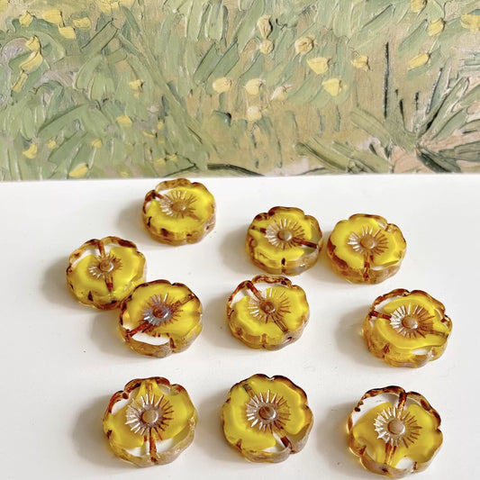 Czech Glass Hawaiian Flower Beads 22mm in Transparent Yellow - DIY Bracelet, Necklace & Earring Supplies, Handmade Jewelry Components