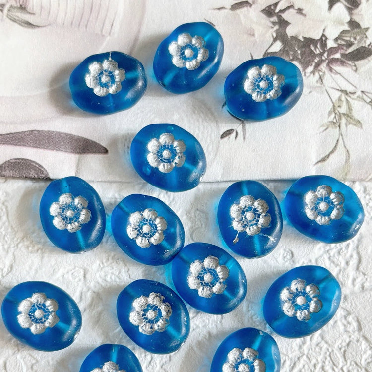 14x11mm Oval Czech Beads - Transparent Blue with Silver Accents and Matte Finish for DIY Jewelry | Bracelets, Necklaces, Earrings