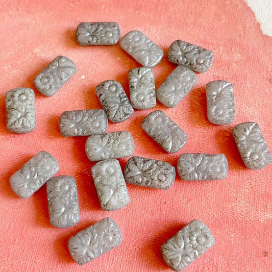 Czech 19x11mm Rectangular Engraved Gray Vintage Glass Beads for DIY Bracelets, Necklaces, Earrings & Jewelry Accessories