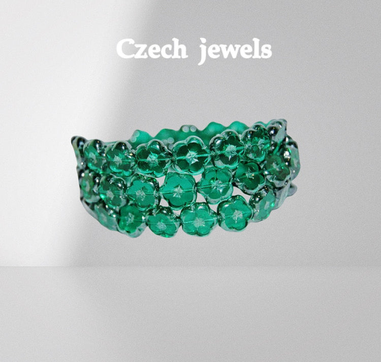 Czech Flower 14mm Transparent Emerald Green Beads for DIY Bracelet Necklace Earrings Handmade Accessories