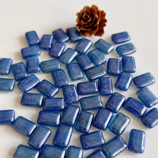 Blue Czech Rectangle Glass Beads12x8mm- Vintage Style DIY Jewelry Supplies for Bracelets, Necklaces, Earrings